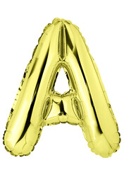 Letter A in golden mylar balloon isolated on transparent