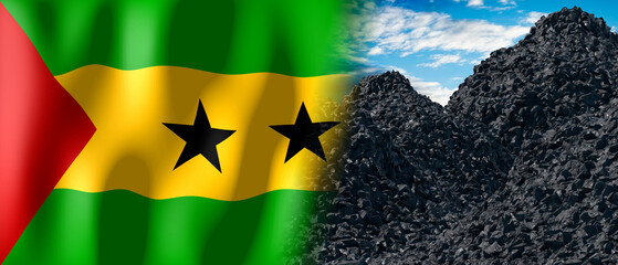 Sao Tome and Principe - country flag and pile of coal - 3D illustration