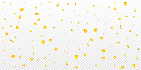 Bitcoin coins falling. Cryptocurrency scattered