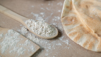 Arabic bread on a table in the bakery kitchen