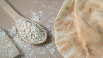 Arabic bread on a table in the bakery kitchen