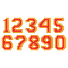 Numbers with pixel art isolated on white background