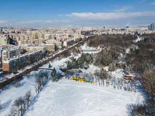 Aerial Winter view of South Park in city of Sofia, Bulgaria