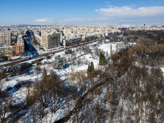 Aerial Winter view of South Park in city of Sofia, Bulgaria