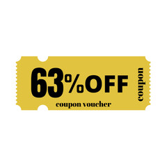 63% big sale discount, special offer,(Black Friday) coupon voucher number tag vector illustration. Sixty three 