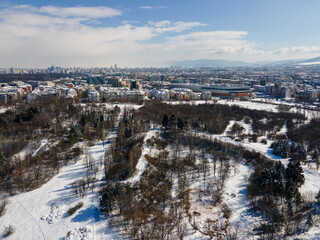 Aerial Winter view of South Park in city of Sofia, Bulgaria