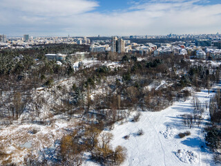 Aerial Winter view of South Park in city of Sofia, Bulgaria