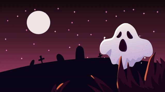 happy halloween animation with ghost