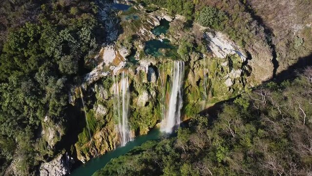 Drone reveal of Tamul Waterfall, Mexico