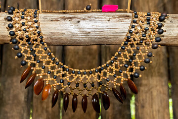 Botanical jewelry as necklace of Wayuri community in Pastaza province made from different plants...