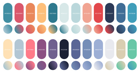 Set of vector gradients, modern combinations of colors and shades. Color gradient palette in the form of circles. - obrazy, fototapety, plakaty