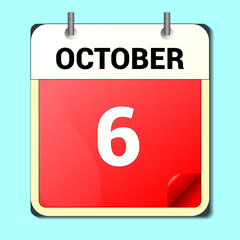 calendar vector drawing, date October 6 on the page