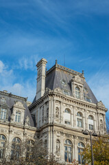 Louvre Museum castle paris detail of the facade Hotel de Ville Paris-rue Lobau