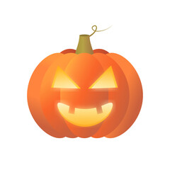 Halloween carved lighted pumpkin,  jack lantern, scary smile isolated on white background.  Vector illustration