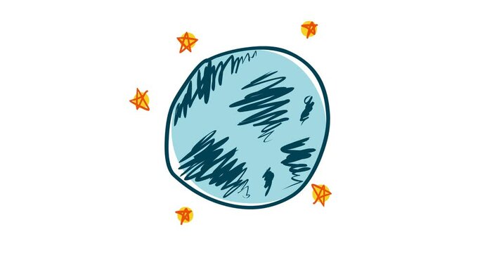 animated hand drawn planet earth and stars