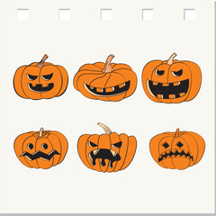 Set of Halloween scary pumpkins. Flat style vector spooky creepy pumpkins ,vector Illustration