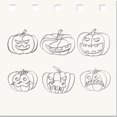 Set of Halloween scary pumpkins. Flat style vector spooky creepy pumpkins ,vector Illustration