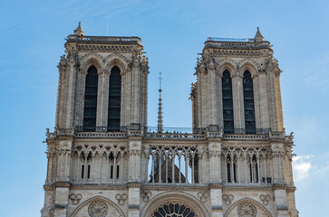 Paris's Notre Dame Cathedral façade The famous Notre-Dame de Paris cathedral, French Gothic...