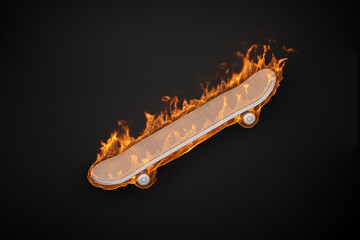 Fototapeta na wymiar burning skateboard on black background