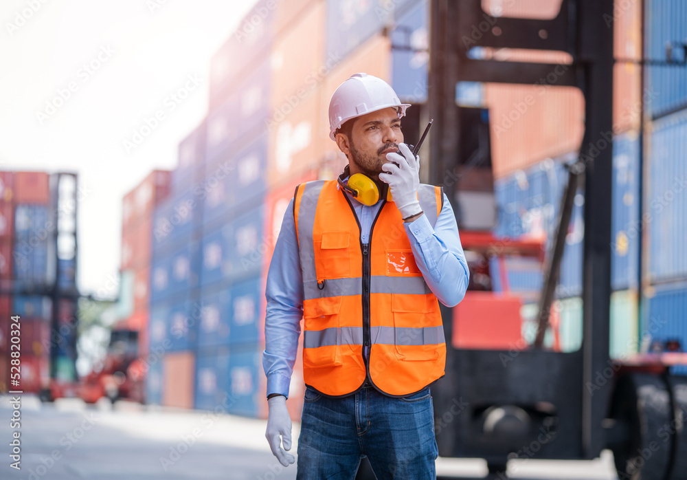 Poster Supervisor dock cargo checking and control loading Containers box at Container yard warehouse,Cargo Shipping Import and Export industry.