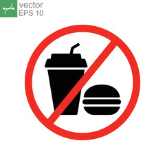prohibition no food and drink icon. Flat style. No eating or drinking logo. No junk food. Stop fast food for fitness and diet boundary logo. vector illustration design on white background. EPS 10