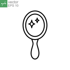 mirror icon line style. Beauty hand mirror glass portable. glossy and shine frame. Handle crown mirror princess decoration accessory. Vector illustration design on white background. EPS 10