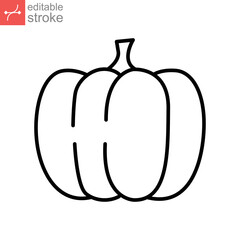 Pumpkin food icon, Harvest fruit and vegetable. Squash for Halloween or Thanksgiving sign for apps and websites. Editable stroke. Outline style Vector illustration. Design on white background. EPS 10