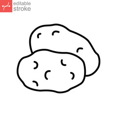 Potato vegetable icon. french fries, brown tasty vegetable. Raw Organic food for infographics identity decoration. Editable stroke. Outline style Vector illustration. Design on white background EPS 10