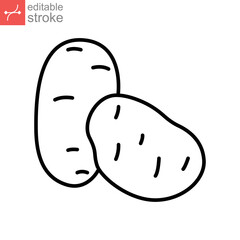 Potato vegetable icon. Potatoes french fries, brown tasty vegetable. Raw Organic food for infographics decoration. Editable stroke. Outline style Vector illustration. Design on white background EPS 10