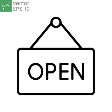 welcome open store icon. Open the door tag for market notice symbol. store opening advertising sign. Hanging information onboard,  line style. Vector illustration design on white background. EPS 10 