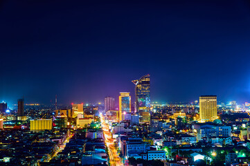 skyline at night in phnom penh city capitall of cambodia © Cambodia Photo