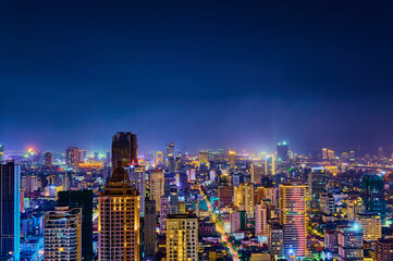 skyline at night in phnom penh city capitall of cambodia