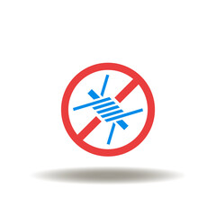 Vector illustration of stop sign with barbed wire. Icon of freedom, liberty. Symbol of no prison.