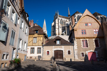 Fototapeta na wymiar Old streets and houses of Auxerre, medieval city on river Yonne, north of Burgundy, France