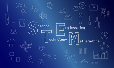 STEM教育のコンセプトイラスト（アイコン背景）（白背景・ベクター）