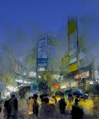 黄昏の繁華街-日本
