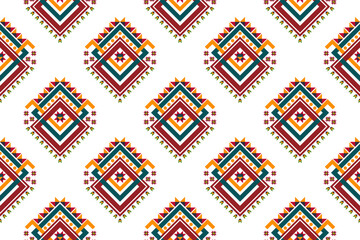 Geometric ethnic seamless pattern design. Aztec fabric carpet boho mandalas textile decor wallpaper. Tribal native motif flower traditional embroidery vector illustrated background 
