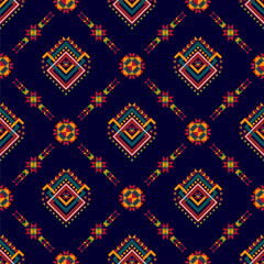 Geometric ethnic seamless pattern design. Aztec fabric carpet boho mandalas textile decor wallpaper. Tribal native motif flower traditional embroidery vector illustrated background 