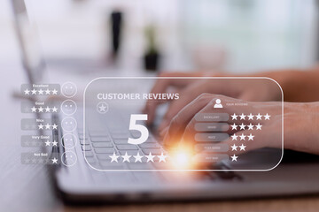 User gives rating to service experience on online application, Customer review satisfaction...