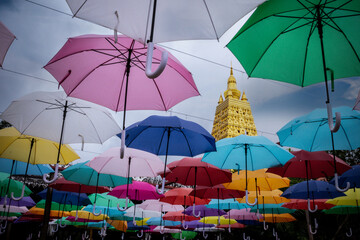 Fototapeta na wymiar Wat Thai Samaccee Temple, Tak province, Thailand. Decorate the place with lots of umbrellas to promote tourism.