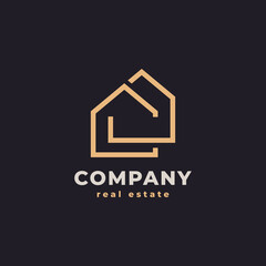 House Logo. Gold House Symbol Geometric Linear Style. Usable for Real Estate, Construction, Architecture and Building Logos