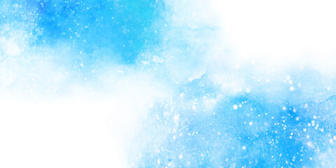雪をイメージした青色のキラキラした水彩フレーム　背景イラスト