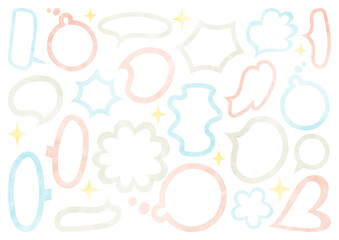 色々な形の吹き出しセット/水彩風