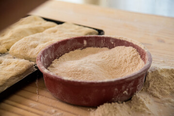 bowl with flour for making homemade bread, bakery