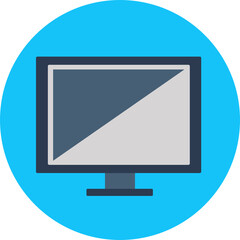 The computer icon has a blue circle in the background, and the computer is gray-blue.