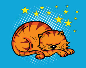 lazy cat on retro pop art style