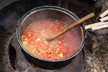 vegetable stew with smoked pork prepared for the cauldron, specialty from Romania