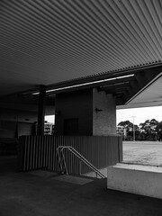 black and white building