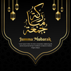 Jumma mubarak black gold arabic calligraphy with a very elegant design. suitable for your post