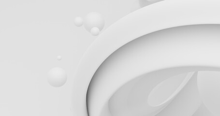 Abstract background using wave pattern and small balls with 3D effect on gray and white background, there is space on the left, 3d rendering and 4K size